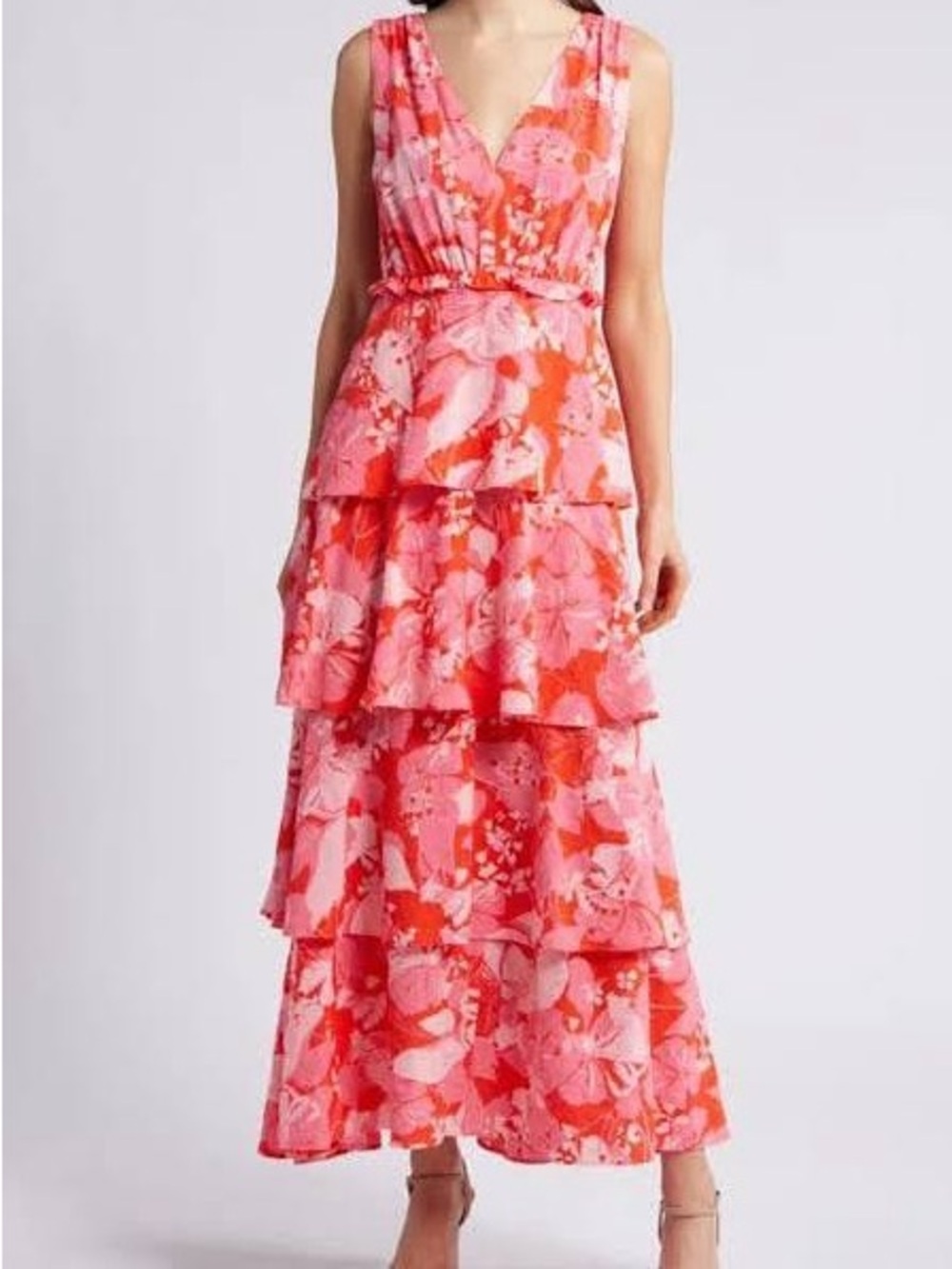 Chelsea28 Coral and Light Pink Floral Maxi Dress NWT size M Nordstrom